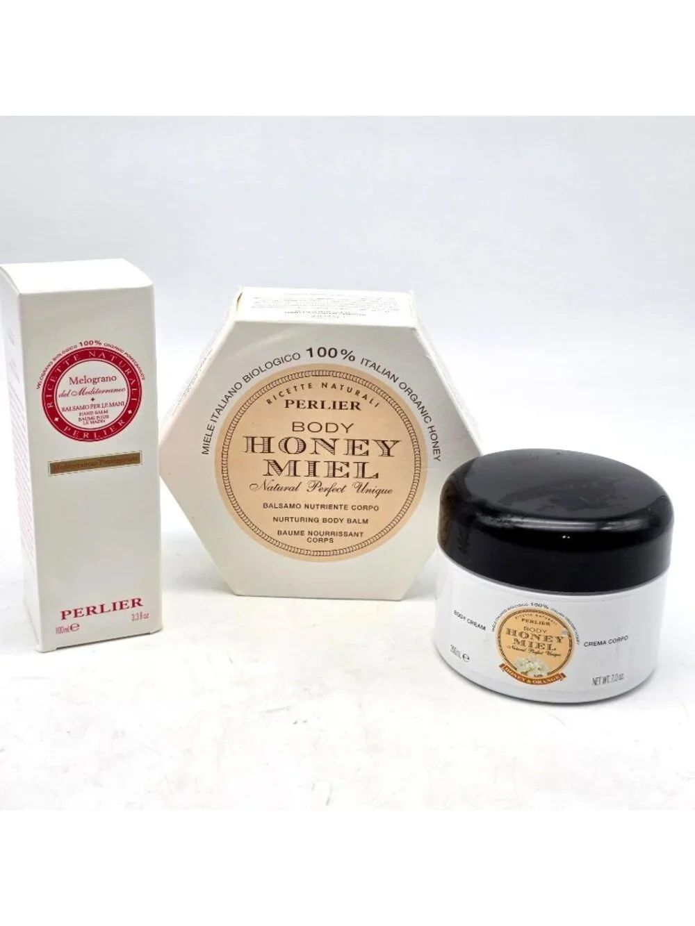 Perlier Body Honey Miel Bath Shower Cream, Body Balm, Hand Cream Set of 3 NEW